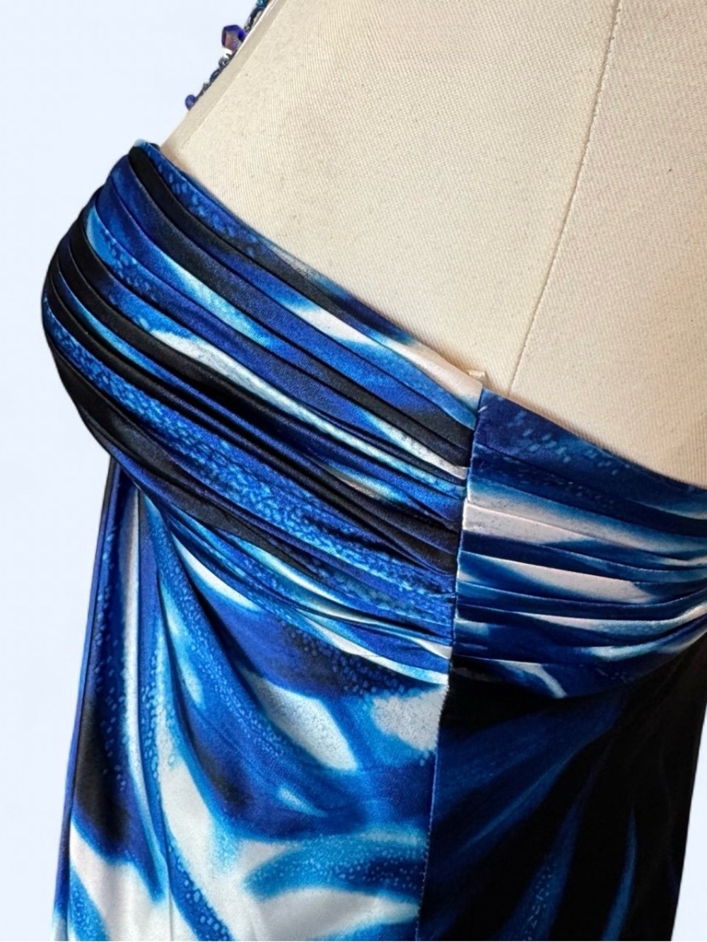 Cache Blue and White Beaded-Strap Maxi Dress lined with a slit at the bottom - Picture 9 of 15